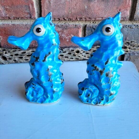 Vintage MCM Rare Studio Pottery Anthropomorphic Seahorse Figurines - Kitschy - Picture 14 of 15